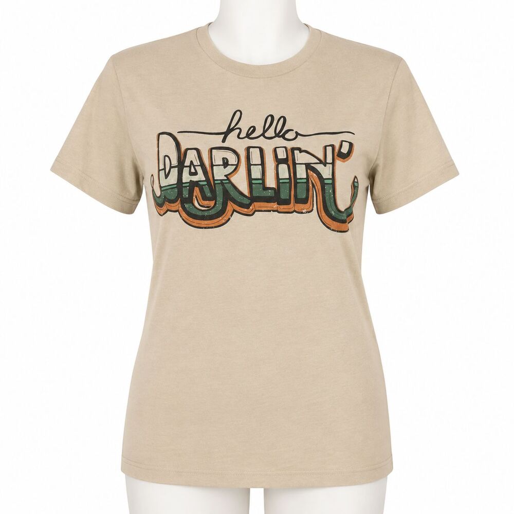 Wild Junkie Boutique M Hello Darlin Graphic Tee Western Cowgirl Retro Shirt USA